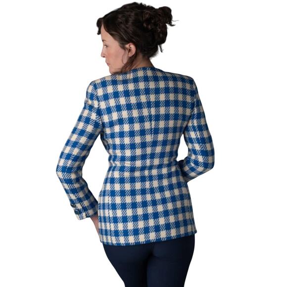 Vintage Clifford‎ & Wills Blue Check Blazer Wool Blend Gold Buttons Size 4 Retro - Picture 2 of 11